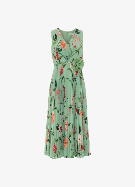Phase Eight Petite Simara midi jurk met bloemenprint - voorkant lindegroen