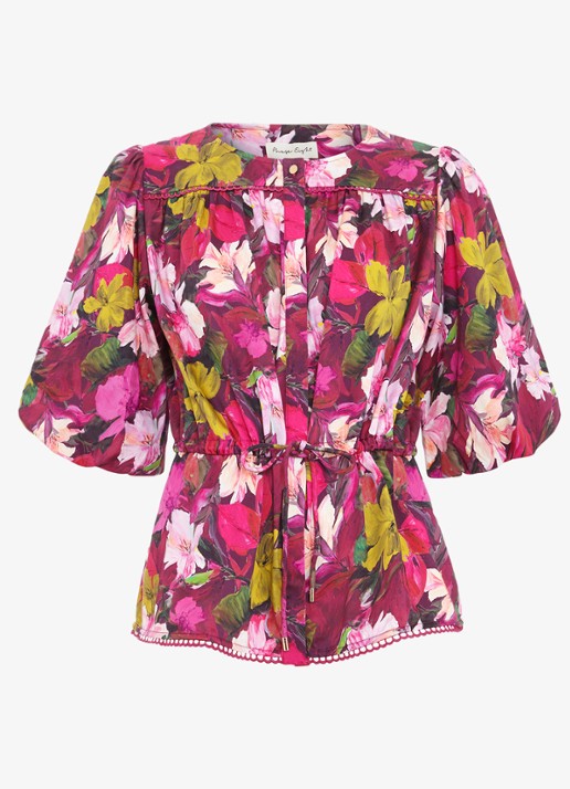 Phase Eight Pia blouse met bloemenprint - voorkant donkerroze