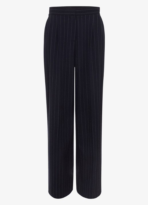 Phase Eight Pia high waist wide fit pantalon met krijtstreep en lurex - voorkant 2 donkerblauw