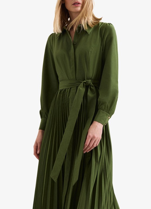 Phase Eight Pleated midi jurk met pofmouwen