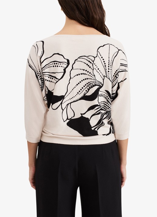 Phase Eight Poppie fijngebreide top met bladprint en studs - achterkant 3 ivoor