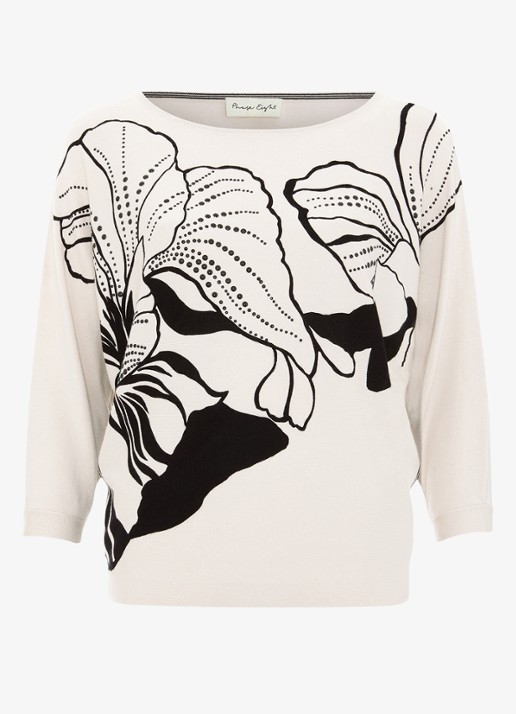 Phase Eight Poppie fijngebreide top met bladprint en studs - voorkant ivoor