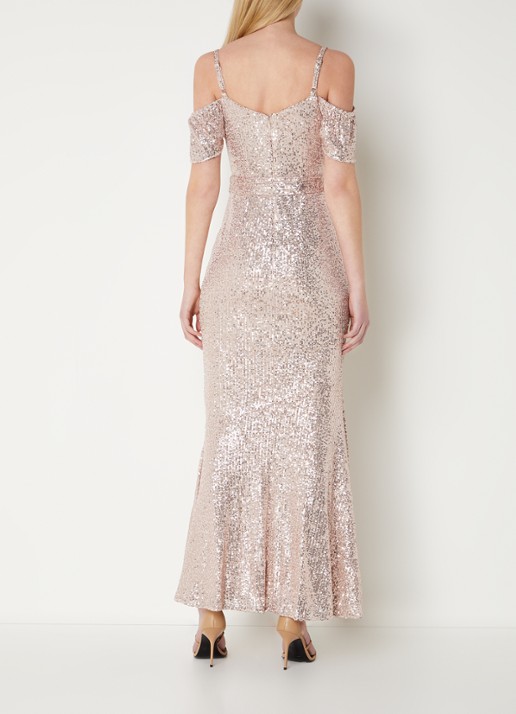 Phase Eight Poppy maxi jurk met pailletten en strikceintuur - achterkant oudroze