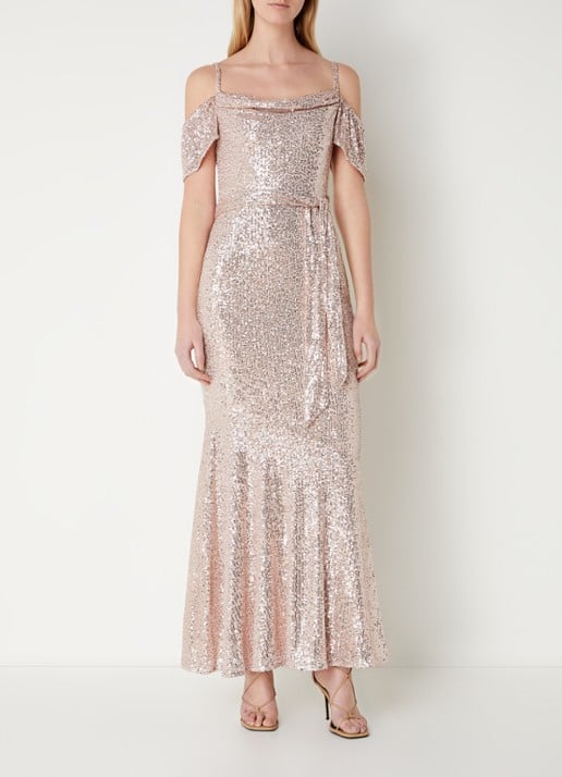 Phase Eight Poppy maxi jurk met pailletten en strikceintuur - detail 4 oudroze