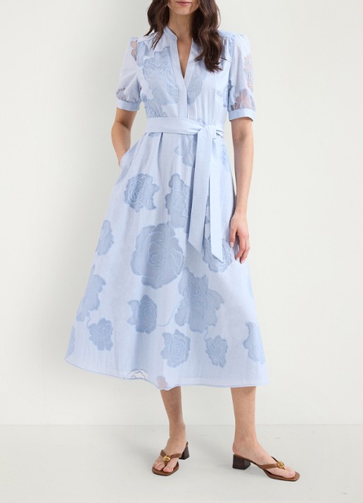 Phase Eight Queenie midi tuniekjurk met strikceintuur - voorkant 3 blue
