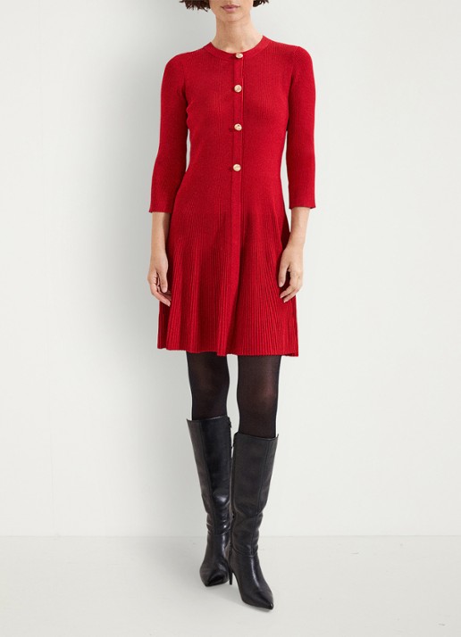 Phase Eight Rachel mini jurk met plooien - voorkant 7 koraalrood