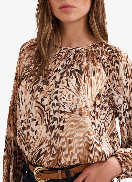 Phase Eight Rafaella blouse met grafische print - detail 5 lichtbruin