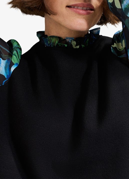 Phase Eight Ramona midi jurk met ballonmouw en bloemenprint - detail 2 zwart