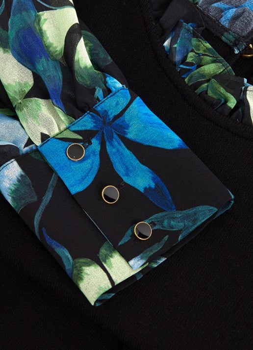 Phase Eight Ramona midi jurk met ballonmouw en bloemenprint - detail 3 zwart