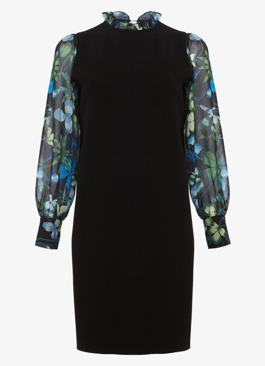 Phase Eight Ramona midi jurk met ballonmouw en bloemenprint - voorkant 5 zwart