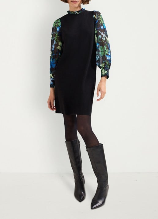 Phase Eight Ramona midi jurk met ballonmouw en bloemenprint - voorkant 6 zwart