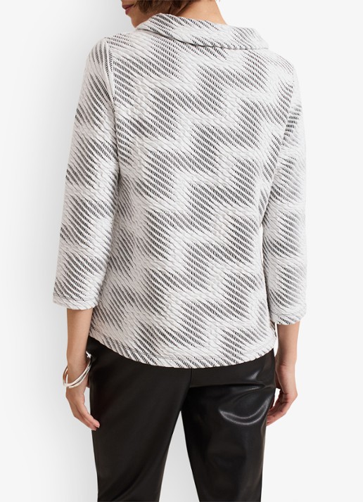 Phase Eight Rena top met pied-de-poule dessin en structuur  - achterkant ivoor