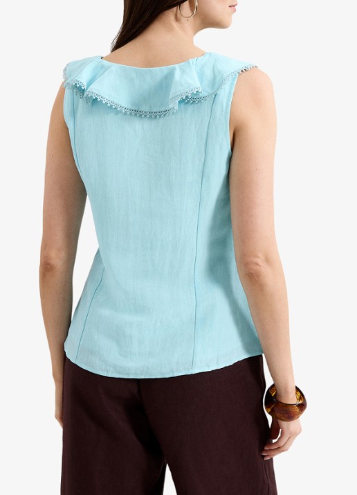 Phase Eight Rhona top in linnenblend met volant - achterkant lichtblauw
