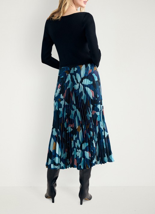 Phase Eight Riley fijngebreide midi jurk met bloememprint en plooien - achterkant 3 multicolor