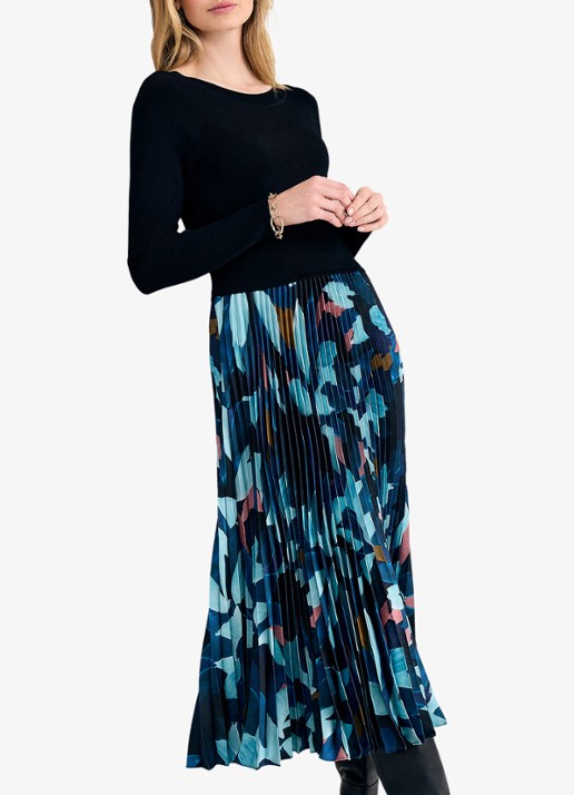 Phase Eight Riley fijngebreide midi jurk met bloememprint en plooien