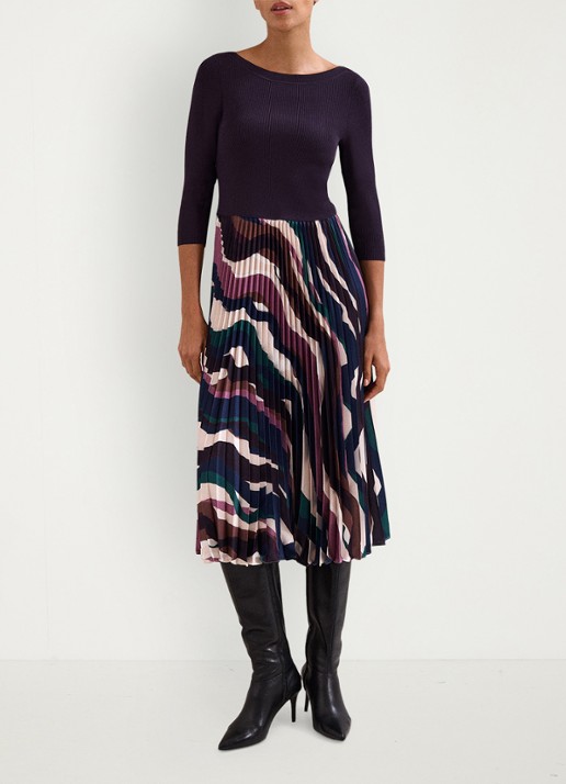 Phase Eight Riley midi jurk met grafische print - voorkant 8 paars