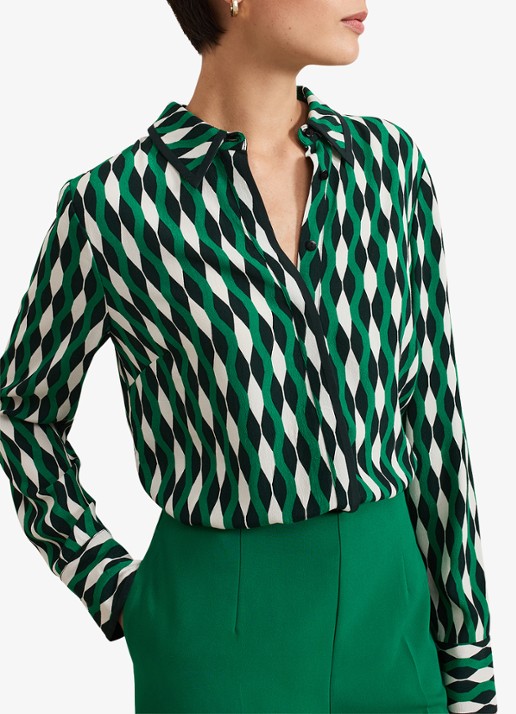 Phase Eight Rita blouse met grafische print - detail 3 donkergroen