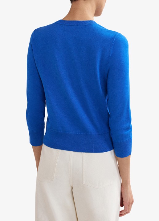 Phase Eight Robin fijngebreid vest met ronde hals - achterkant blauw