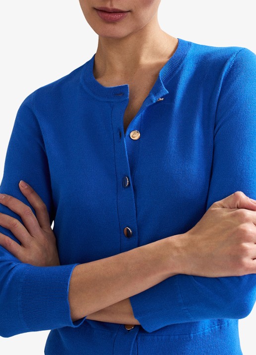 Phase Eight Robin fijngebreid vest met ronde hals - detail 5 blauw