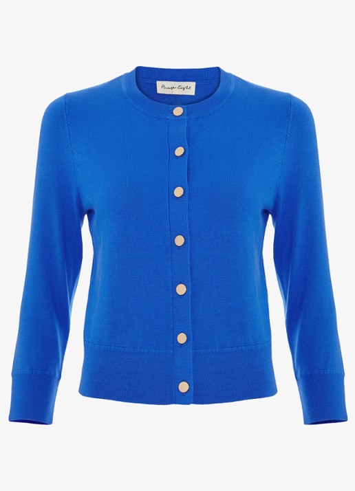Phase Eight Robin fijngebreid vest met ronde hals - voorkant 2 blauw