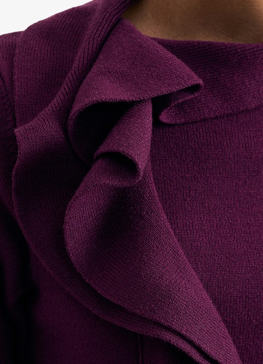 Phase Eight Robyn fijngebreide trui met volant - detail 2 aubergine