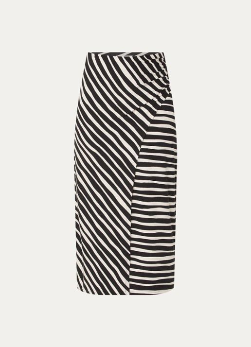 Phase Eight Rory midi rok met streepprint en split - voorkant 3 zwart
