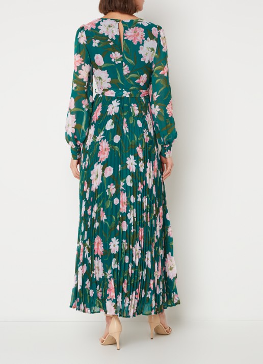 Phase Eight Rosa maxi tuniekjurk met bloemenprint en plissé  - achterkant donkergroen