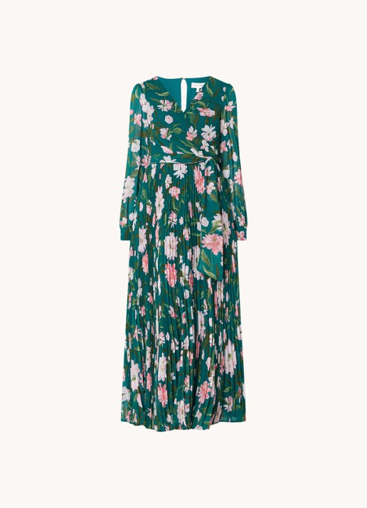 Phase Eight Rosa maxi tuniekjurk met bloemenprint en plissé  - voorkant 2 donkergroen