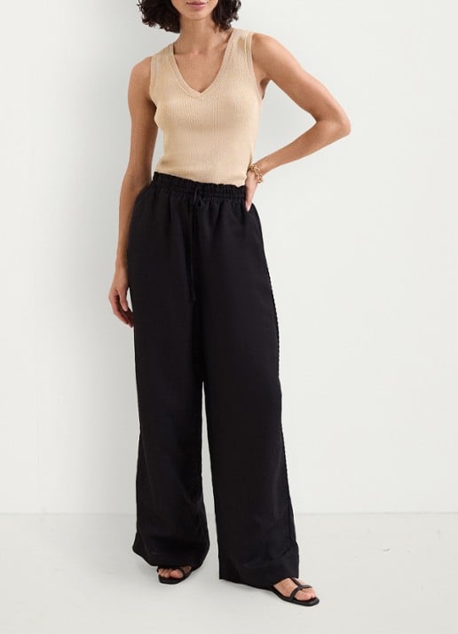 Phase Eight Rowan high waist loose fit palazzobroek in linnenblend - voorkant 7 zwart