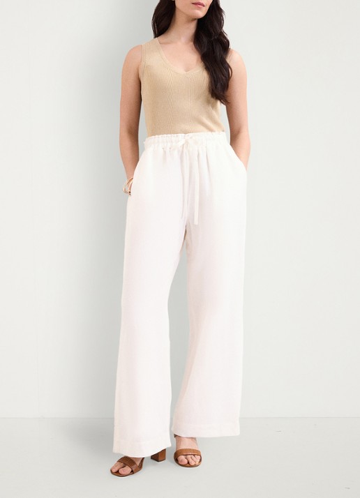 Phase Eight Rowan high waist wide fit broek in linnenblend - voorkant 7 white