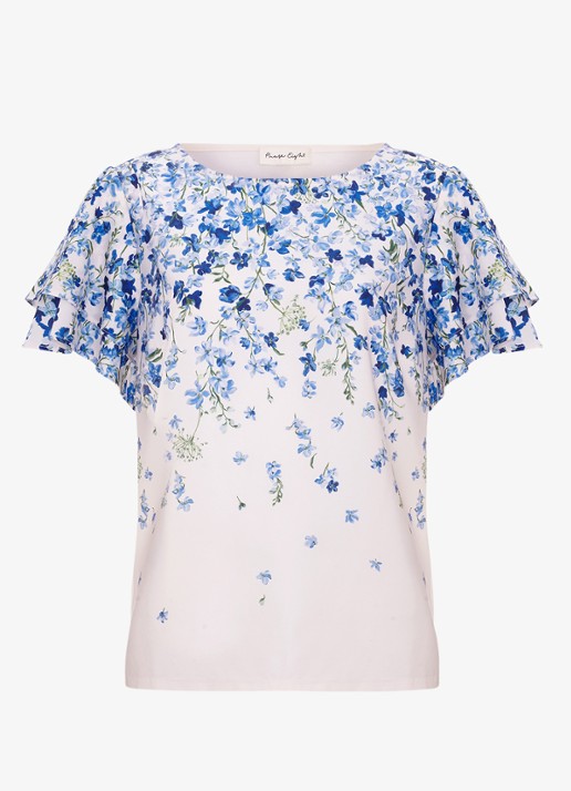 Phase Eight Rowan top met grafische print - voorkant 5 blauw