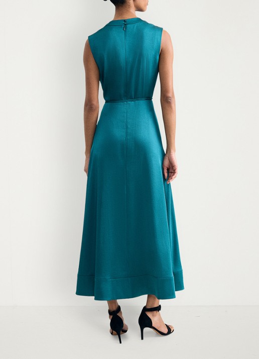 Phase Eight Sabrianna midi jurk met ceintuur en watervalhals - achterkant petrol