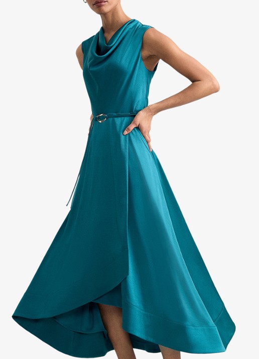 Phase Eight Sabrianna midi jurk met ceintuur en watervalhals