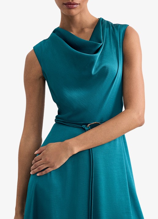 Phase Eight Sabrianna midi jurk met ceintuur en watervalhals - detail 3 petrol
