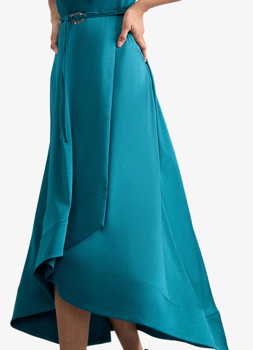 Phase Eight Sabrianna midi jurk met ceintuur en watervalhals - detail 4 petrol