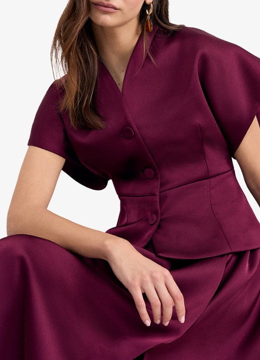 Phase Eight Sally getailleerde blazer van satijn - detail 6 bordeauxrood