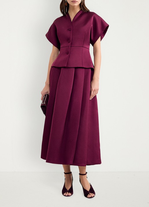 Phase Eight Sally maxi rok met plooien en split - voorkant 2 bordeauxrood