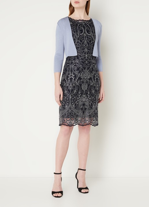 Phase Eight Salma fijngebreid openvallend cropped vest - voorkant 4 lavendel