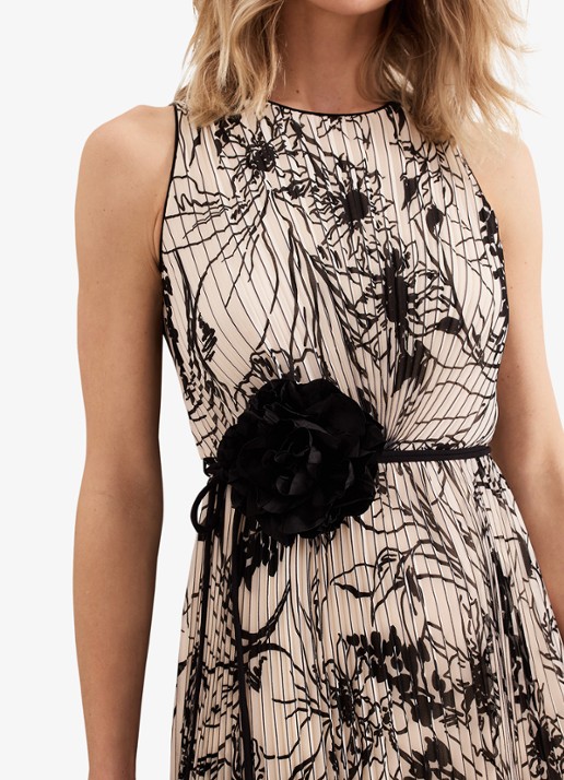 Phase Eight Sandra midi jurk met print en plissé - detail 4 zwart