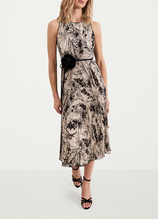 Phase Eight Sandra midi jurk met print en plissé - voorkant 2 zwart