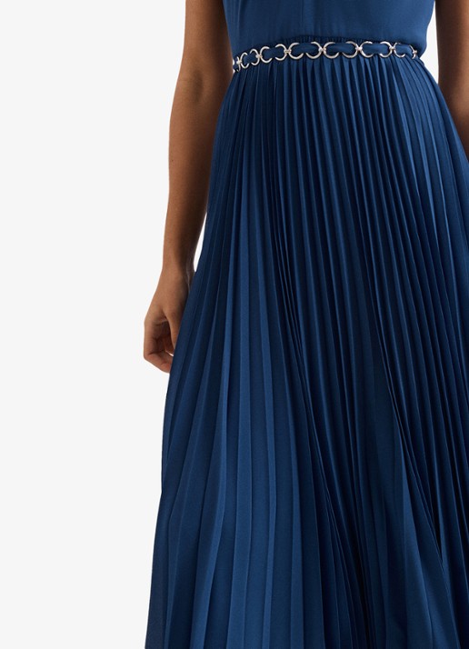 Phase Eight Sathia midi jurk met plooien - detail 3 donkerblauw
