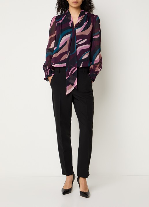Phase Eight Selby tuniek met sjaalkraag en print - voorkant 2 bordeauxrood
