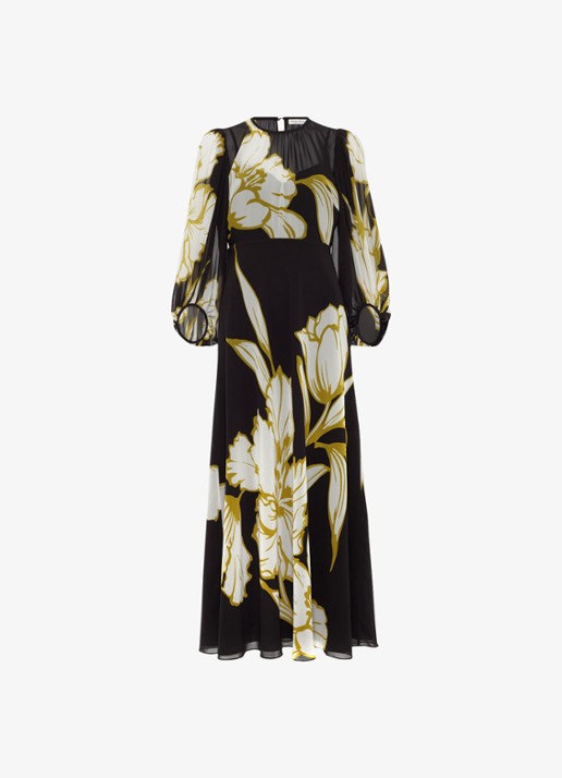 Phase Eight Semi-transparante midi jurk met print - voorkant 2 zwart