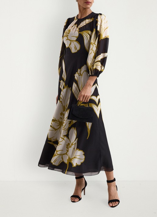 Phase Eight Semi-transparante midi jurk met print - voorkant 3 zwart