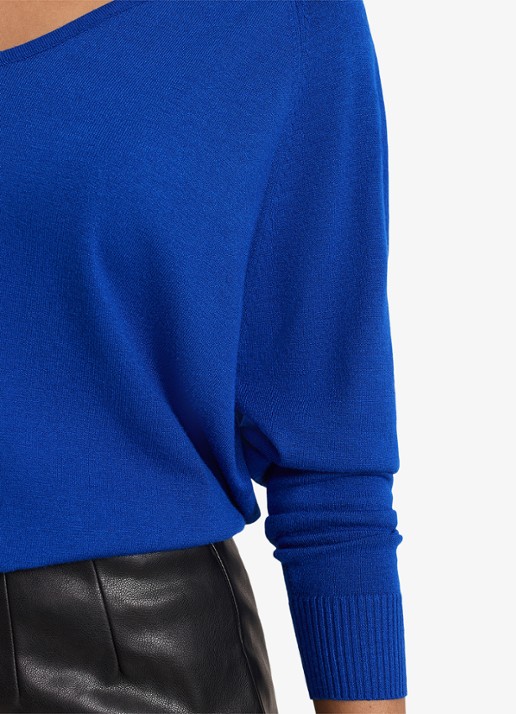 Phase Eight Senita fijngebreide trui met V-hals - detail 6 blauw