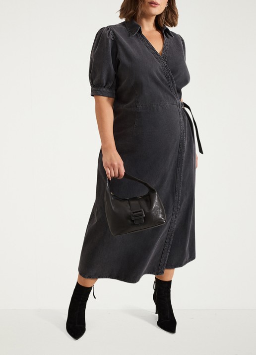 Phase Eight Senita midi wikeljurk van denim met gekleurde wassing - detail 7 donkergrijs