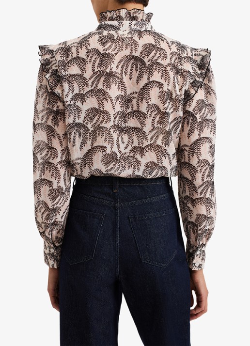 Phase Eight Serena blouse met bladprint - achterkant 3 creme