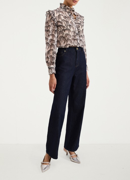 Phase Eight Serena blouse met bladprint - voorkant 2 creme