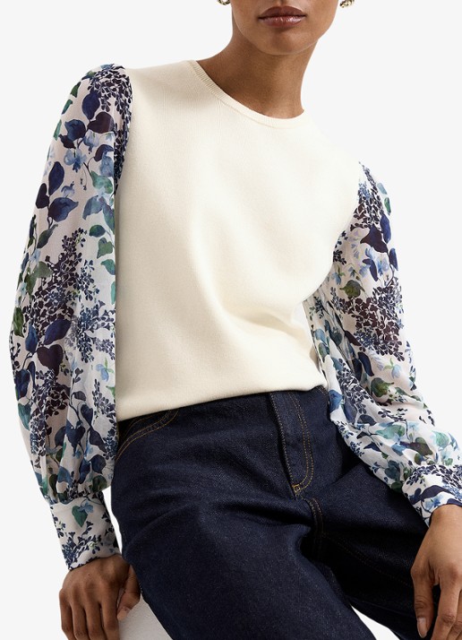 Phase Eight Shiloh fijngebreide top met pofmouwen  - detail 5 ivoor