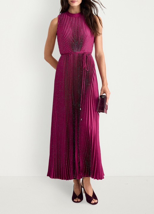 Phase Eight Simara maxi jurk met strass en plooien - voorkant 8 fuchsia